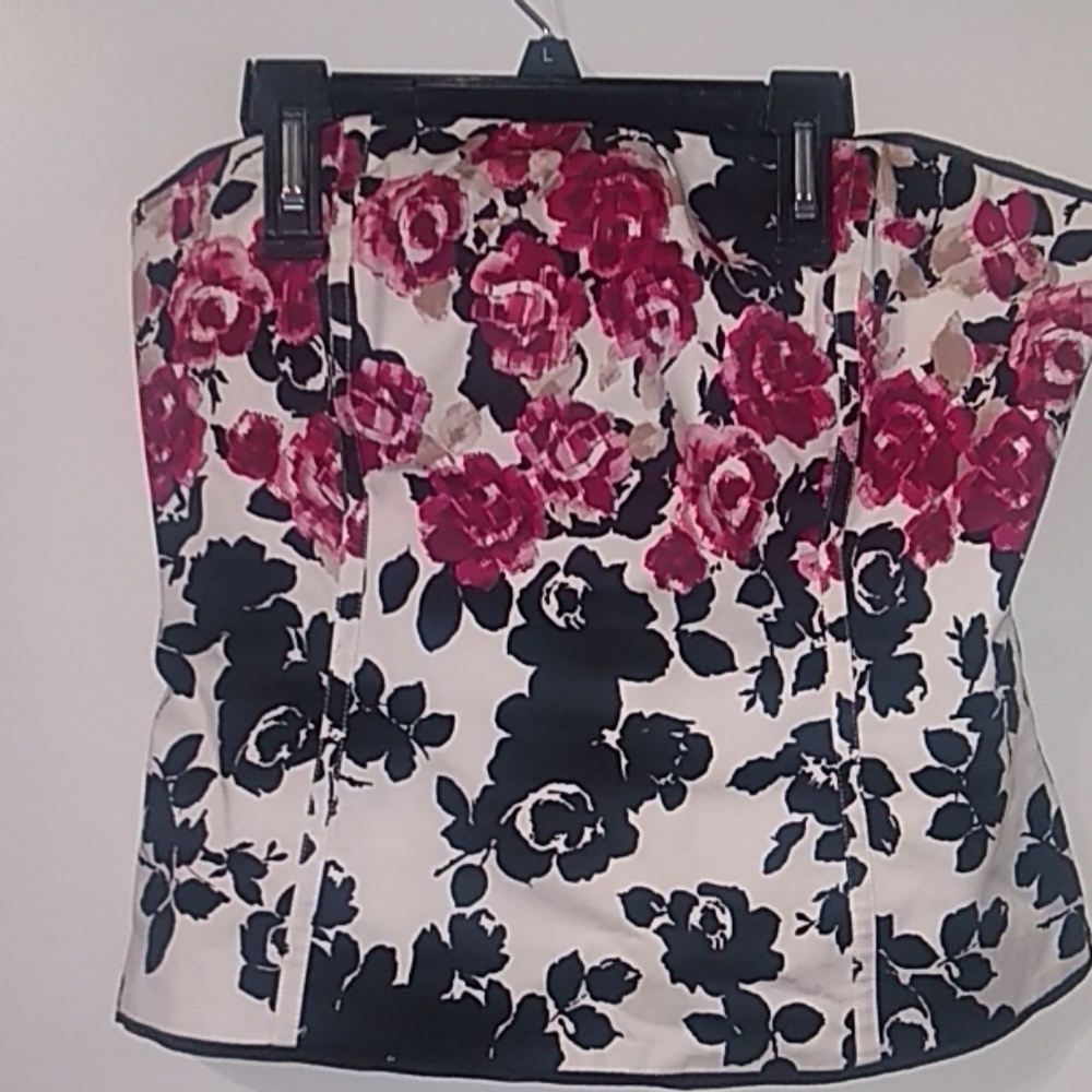 White House Black Market Floral StraplessBlouse 12
